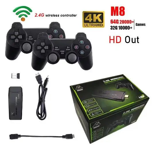 M8 TV Stick Video Game Console 2.4G Double Wireless Controller 4K 20000 Games 64GB 32GB Retro Games for Children Christmas Gift
