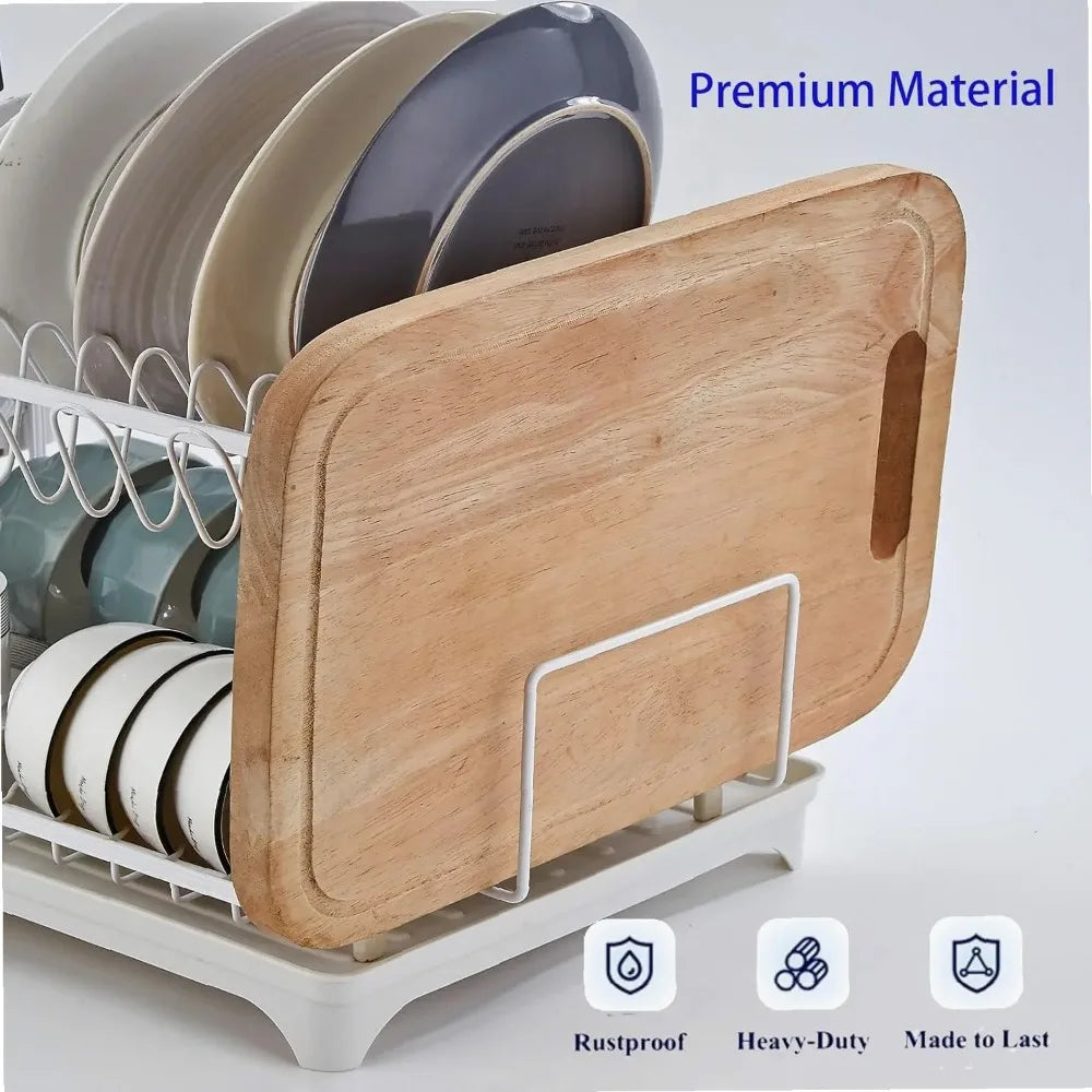 Dish Drying Rack, 2 Tier Dish Racks for Kitchen Counter, Large Drying Rack with Drainboard, Rustproof Dish Drainer Organizer