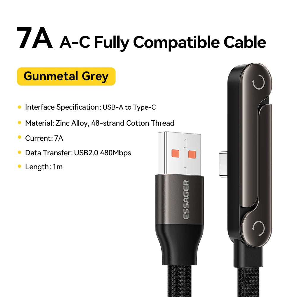 Essager 100W Type-C Cable Foldable Phone Holder Cable PD Fast Charging For iPhone 17 16 15 Pro Max Macbook Samsung Huawei Xiaomi
