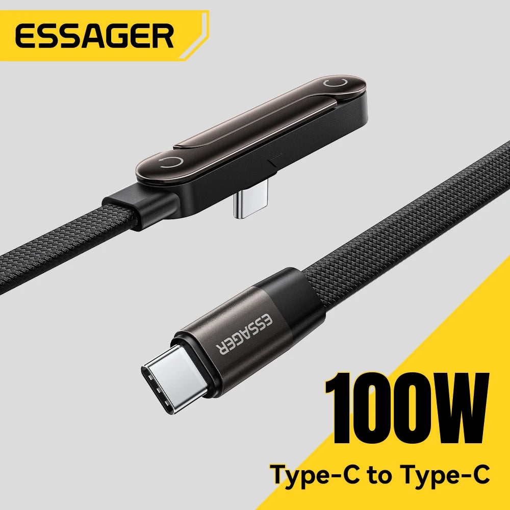 Essager 100W Type-C Cable Foldable Phone Holder Cable PD Fast Charging For iPhone 17 16 15 Pro Max Macbook Samsung Huawei Xiaomi