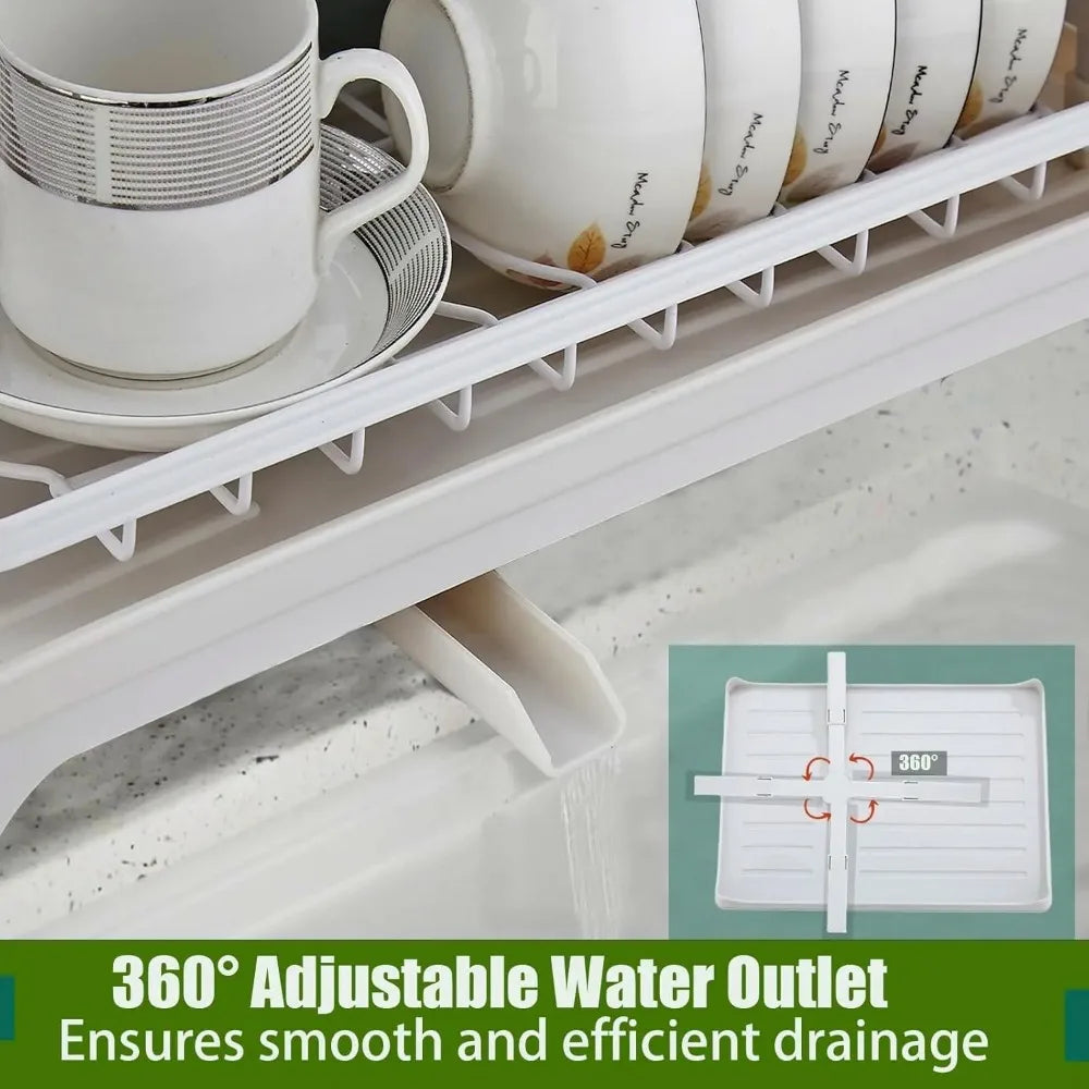 Dish Drying Rack, 2 Tier Dish Racks for Kitchen Counter, Large Drying Rack with Drainboard, Rustproof Dish Drainer Organizer