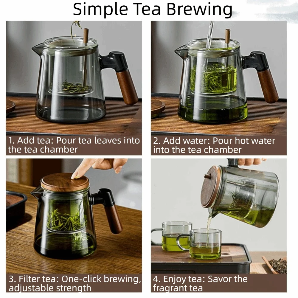 Creative Tea separation Glass Teapot 650ML Heat Resistant Lazy Kungfu Drip Teapot Transparent Press Control